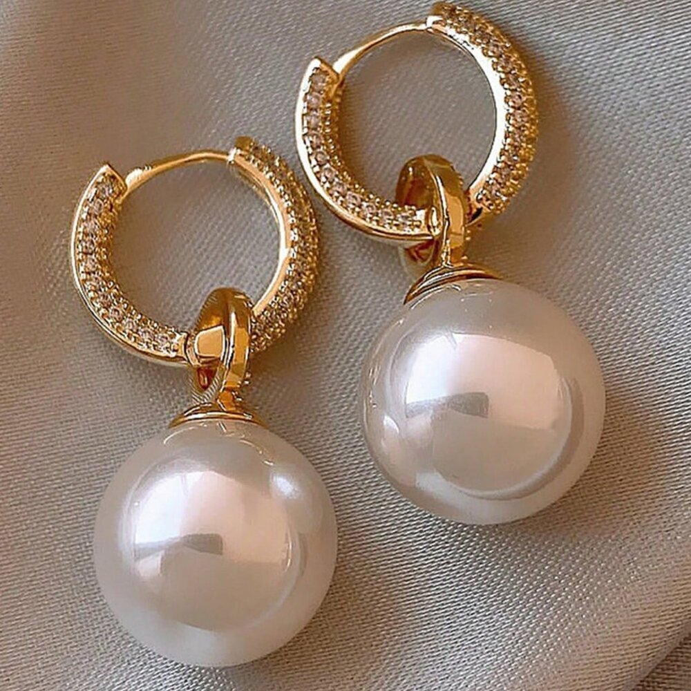 womens Elegant Rhinestone Pearl dainty Earrings